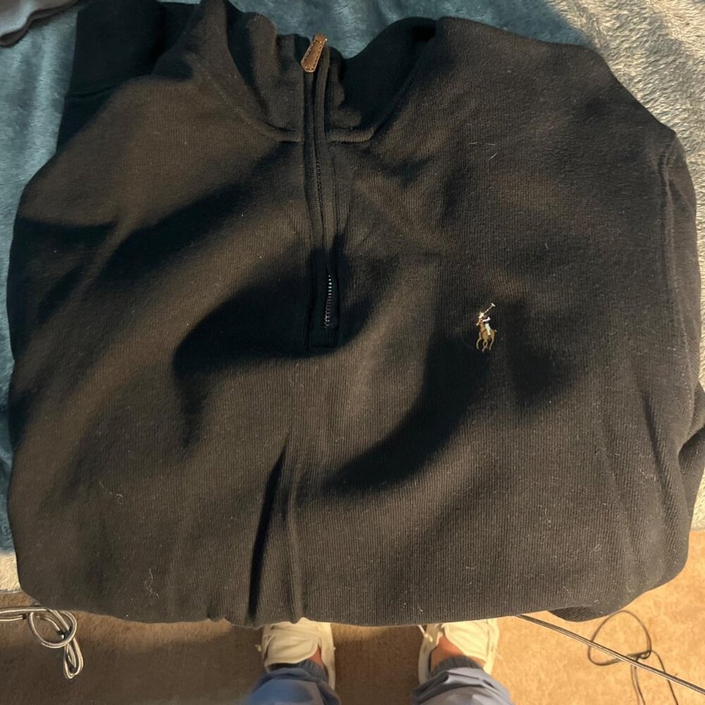 Mens Black & Gold Polo Ralph Lauren 3/4 Zip Pullover